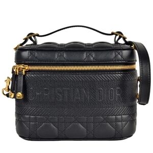 Christian Dior Vanity Bag Shoulder Leather Canvas Black Crossbody/Top Handle
